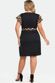 Animal Print Plus Size Short Sleeve V Neck Dress