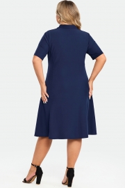 Navy Polo Short Sleeves Front Pockets Dress