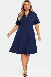 Navy Polo Short Sleeves Front Pockets Dress