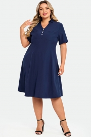 Navy Polo Short Sleeves Front Pockets Dress