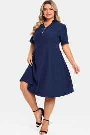 Navy Polo Short Sleeves Front Pockets Dress