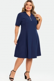 Navy Polo Short Sleeves Front Pockets Dress
