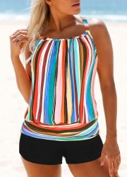 Criss Cross Multi Color Striped Tankini Set