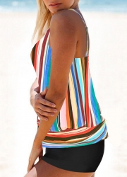 Criss Cross Multi Color Striped Tankini Set