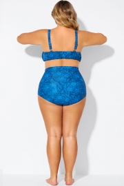Navy Blue Floral Print High Waist Bikini Shorts