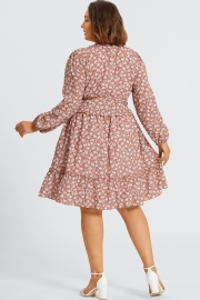 Pink Short Sleeve Peplum V Neck Midi Dress