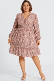 Pink Short Sleeve Peplum V Neck Midi Dress