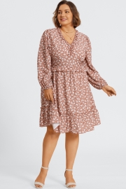 Pink Short Sleeve Peplum V Neck Midi Dress