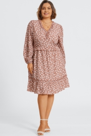 Pink Short Sleeve Peplum V Neck Midi Dress