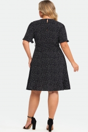 White Polka Dots Print Short Sleeve Wrap Midi Dress