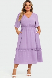 White Polka Dot V Neck Pocket Ruffle Maxi Dress