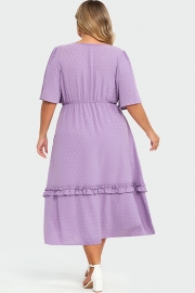 White Polka Dot V Neck Pocket Ruffle Maxi Dress