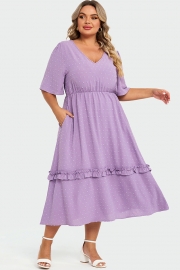 White Polka Dot V Neck Pocket Ruffle Maxi Dress