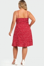 Allover Heart Print Wrap Cami Ruffles Midi Dress