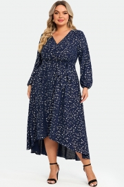 V-Neck Pocket High Low Hem Belted Wrap Dress