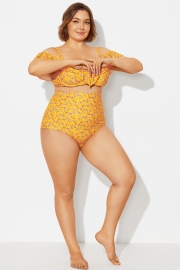 Yellow Floral High Waist Brief For Lady