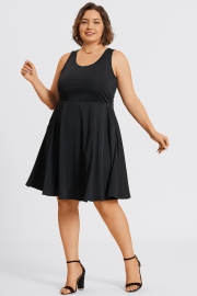 Square Neck Sleeveless Front Pocket Skater Midi Dress