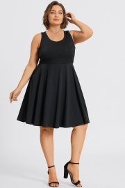 Square Neck Sleeveless Front Pocket Skater Midi Dress