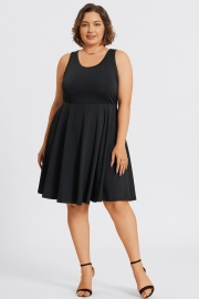 Square Neck Sleeveless Front Pocket Skater Midi Dress