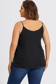 Plus Size V-Neck Black Chiffon Swing Cami Top