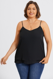 Plus Size V-Neck Black Chiffon Swing Cami Top