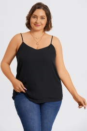 Plus Size V-Neck Black Chiffon Swing Cami Top