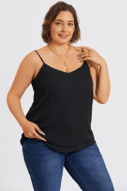 Plus Size V-Neck Black Chiffon Swing Cami Top