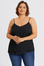 Plus Size V-Neck Black Chiffon Swing Cami Top