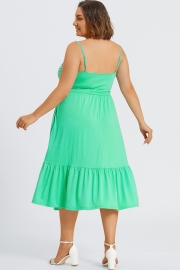 Plus Size Green Tiered Tie Front Maxi Dress