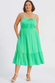 Plus Size Green Tiered Tie Front Maxi Dress