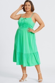 Plus Size Green Tiered Tie Front Maxi Dress