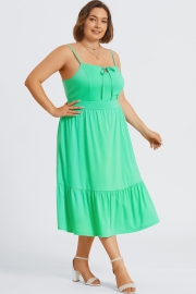 Plus Size Green Tiered Tie Front Maxi Dress
