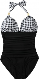 Women V Neck One Piece Swimsuits Tummy Control Ruched Swimwear Halter Bathing Suit