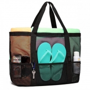 Black Mesh Oversized Beach Tote Pockets Beach Bag