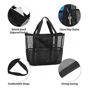 Black Mesh Oversized Beach Tote Pockets Beach Bag