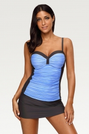 Women Sweetheart Blue Grey Color Block Tankini Swimsuit with Swim Skirt 2 Piece Set