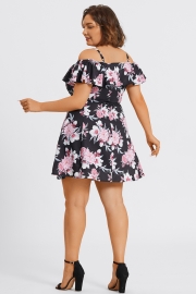 Floral Print Cold Shoulder Flutter Sleeve Midi Dress