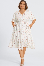 Floral Printed Ruffle Sleeve Pocket Belted Maxi Dress