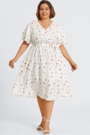 Floral Printed Ruffle Sleeve Pocket Belted Maxi Dress