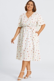 Floral Printed Ruffle Sleeve Pocket Belted Maxi Dress