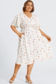 Floral Printed Ruffle Sleeve Pocket Belted Maxi Dress