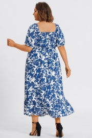 Floral Print Square Neck Pocket Ruffle Hem Maxi Dress