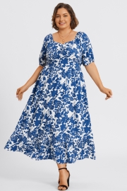 Floral Print Square Neck Pocket Ruffle Hem Maxi Dress