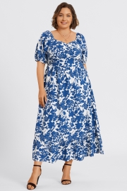 Floral Print Square Neck Pocket Ruffle Hem Maxi Dress