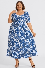 Floral Print Square Neck Pocket Ruffle Hem Maxi Dress