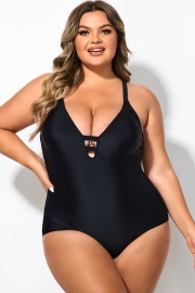 Black Deep V-Neck Crossback One Piece Swimsuit