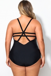 Black Deep V-Neck Crossback One Piece Swimsuit