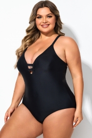 Black Deep V-Neck Crossback One Piece Swimsuit