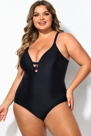 Black Deep V-Neck Crossback One Piece Swimsuit