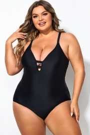 Black Deep V-Neck Crossback One Piece Swimsuit